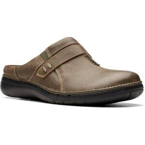 Clarks Unstructured Un Loop Ease Casual Mules in Dark Olive Leather